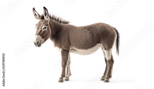 Realistic and Detailed Illustration of a Standing Donkey Isolated on a White Background for Creative Projects