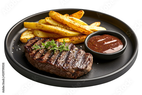 Beef steak on a plate with chips