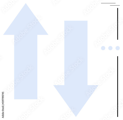 Free Download Two large arrows pointing up and down beside a vertical minimalist divider with dots, implying comparison, motion, or direction change. Ideal for decision-making, data flow, growth, trend analysis - GFXLoad