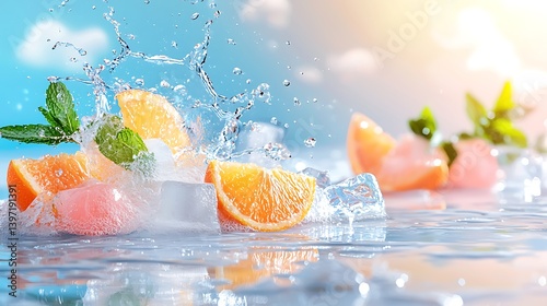 Fresh Citrus Ice Cubes Splash photo