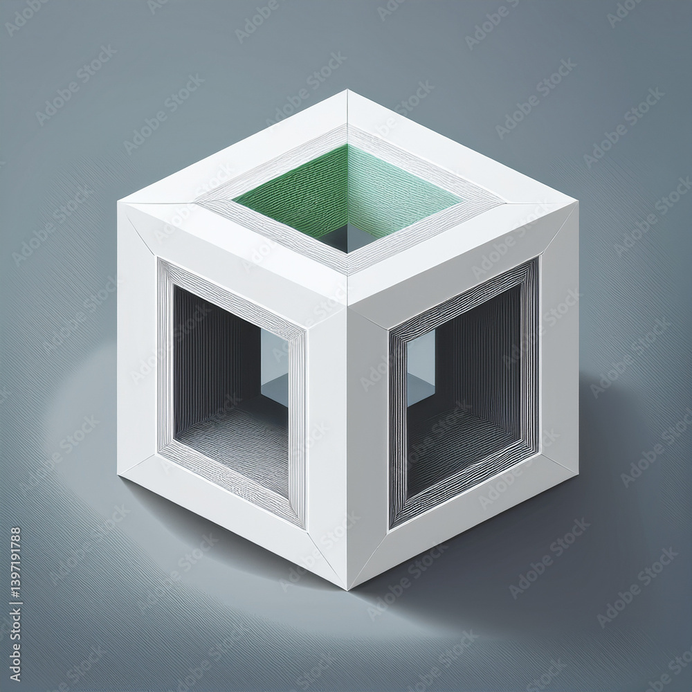 abstract 3D tunnel, geometric illusion, white cubes, modern architecture, perspective depth, symmetrical design, cube structure, optical illusion, abstract art, minimal color palette, futuristic space abstract 3D tunnel, geometric illusion, white cubes, modern architecture, perspective depth, symmetrical design, cube structure, optical illusion, abstract art, minimal color palette, futuristic space