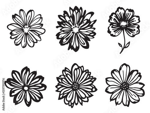 everlasting flower black line art on white background