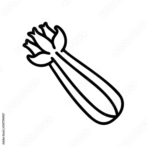 Outline illustration of fresh celery stalk vegetable healthy food ingredient diet