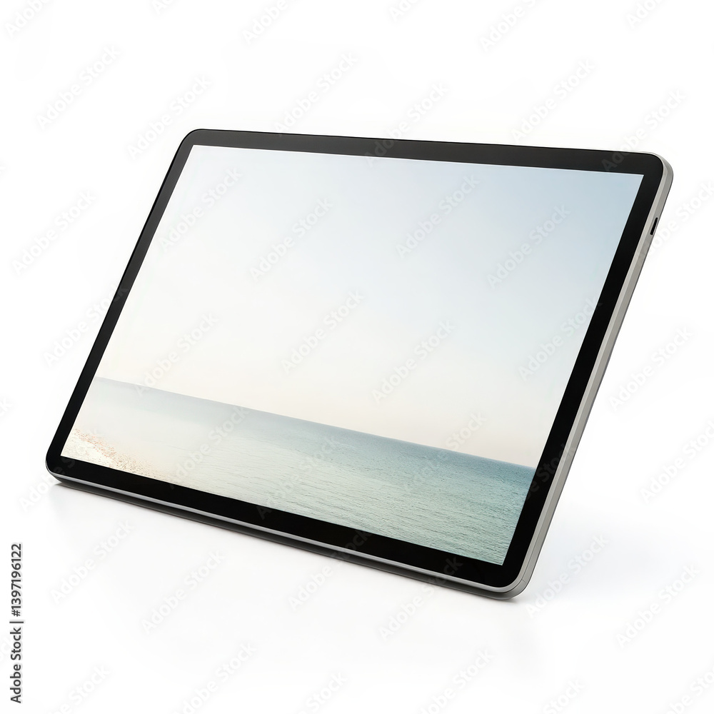 Tablet Mockup with Beach Landscape on Screen for Digital Marketing, Website Design, Presentation, and Social Media Content Tablet Mockup with Beach Landscape on Screen for Digital Marketing, Website Design, Presentation, and Social Media Content