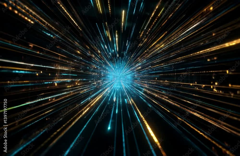 Abstract hyperspace jump in blue and gold colors