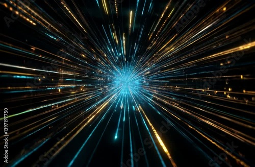Abstract hyperspace jump in blue and gold colors
