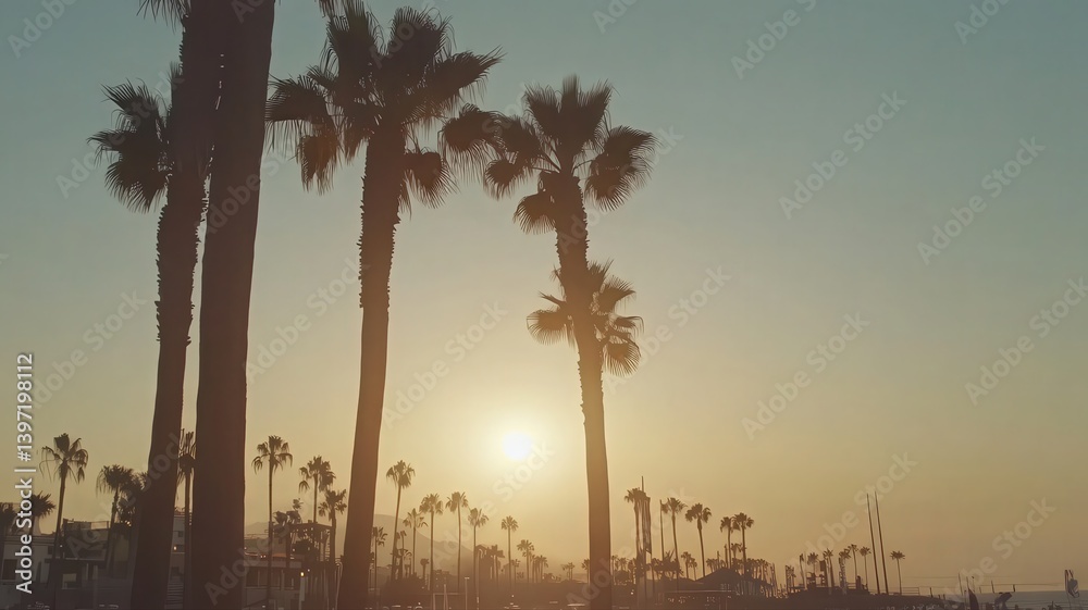 Obraz premium Silhouette Palm Trees at Sunset Beach