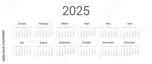 Obraz na płótnie USA 2025 calendar. English Vector design template start from Sunday. Full for wall calendar w salonie
