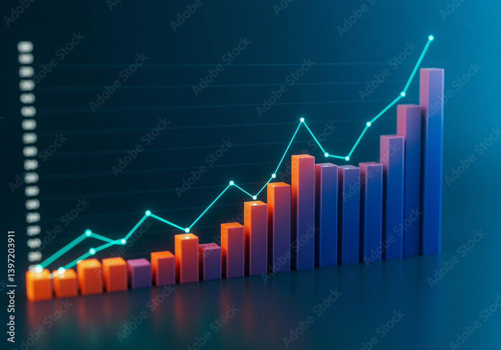 Graph data visualization of business growth with bar chart and line graph shows increasing trends in business and finance Graph data visualization of business growth with bar chart and line graph shows increasing trends in business and finance