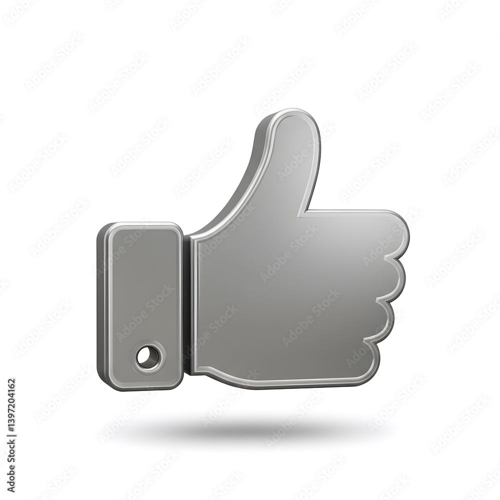 Metallic Thumbs Up Icon 3D Render: A High-Quality Silver Like Symbol for Digital Media Metallic Thumbs Up Icon 3D Render: A High-Quality Silver Like Symbol for Digital Media
