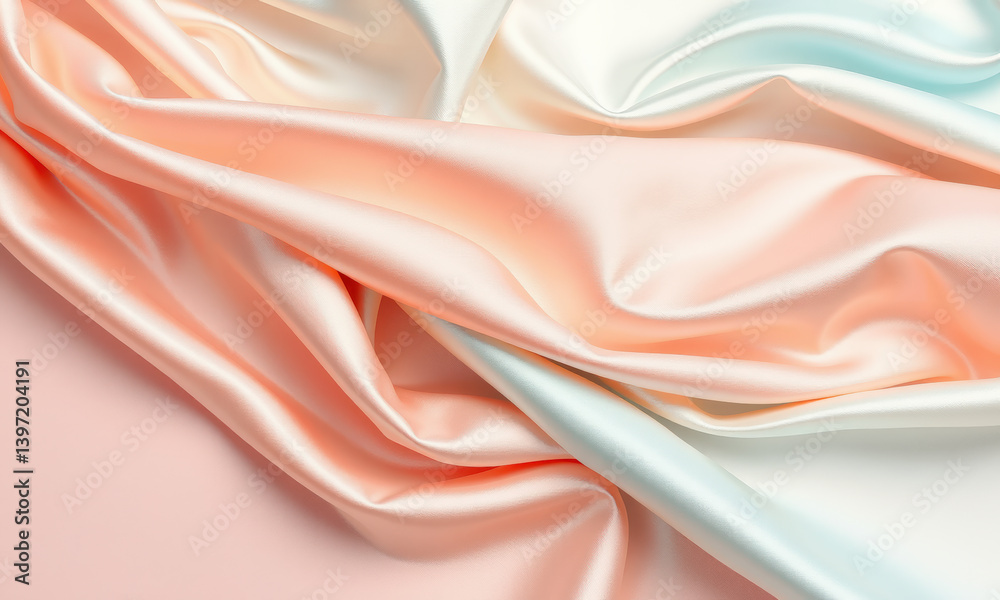 Fototapeta premium Luxurious satin fabric in soft pastel colors, showcasing smooth texture and elegant draping, perfect for fashion and interior design projects