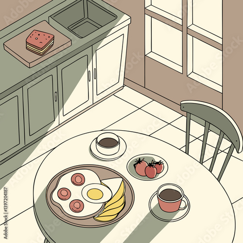 Top-down view of a peaceful morning breakfast