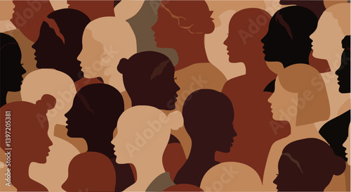 Multicultural Unity: Diverse Silhouettes in Earth Tones - Abstract Vector Art