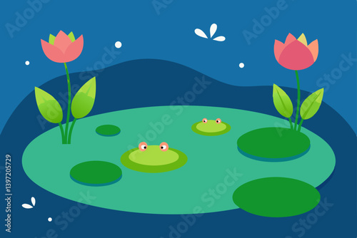 illustration of water lily in the pond