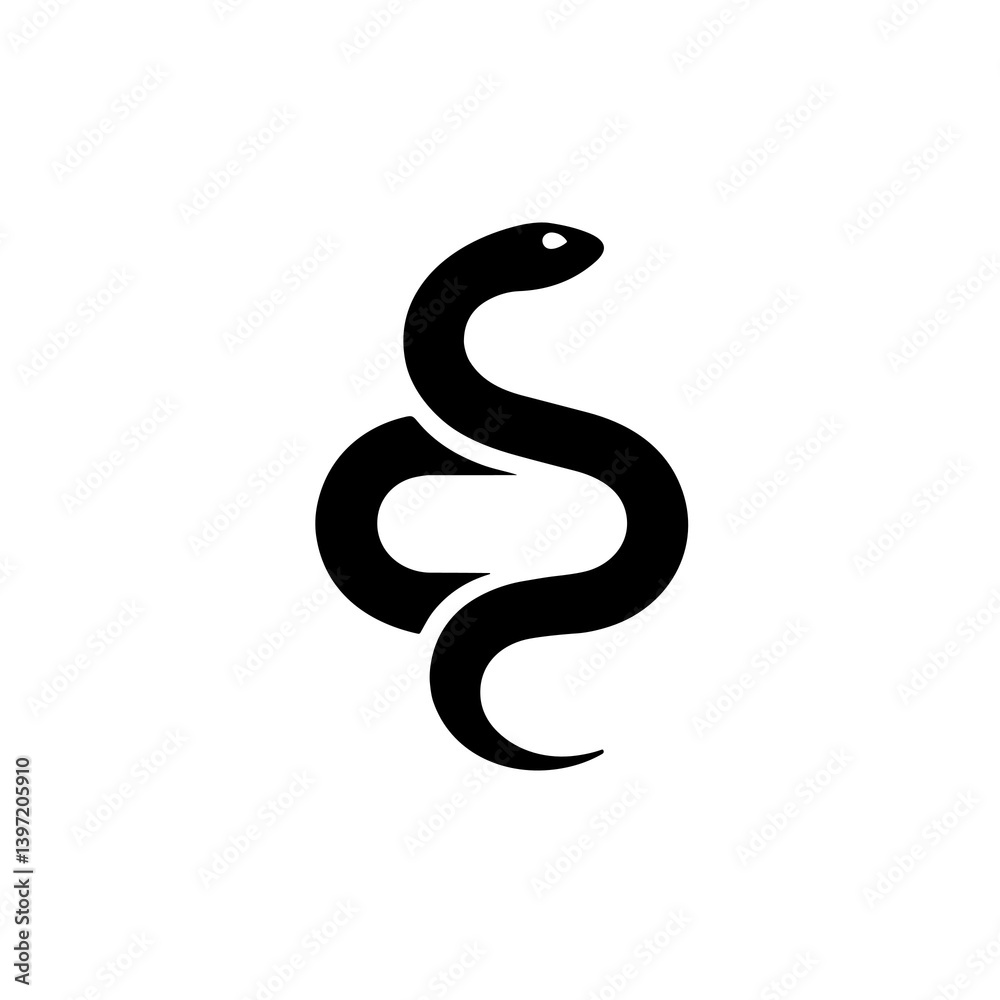 Minimalist black snake silhouette in abstract design style, symbol of transformation and mystery Minimalist black snake silhouette in abstract design style, symbol of transformation and mystery