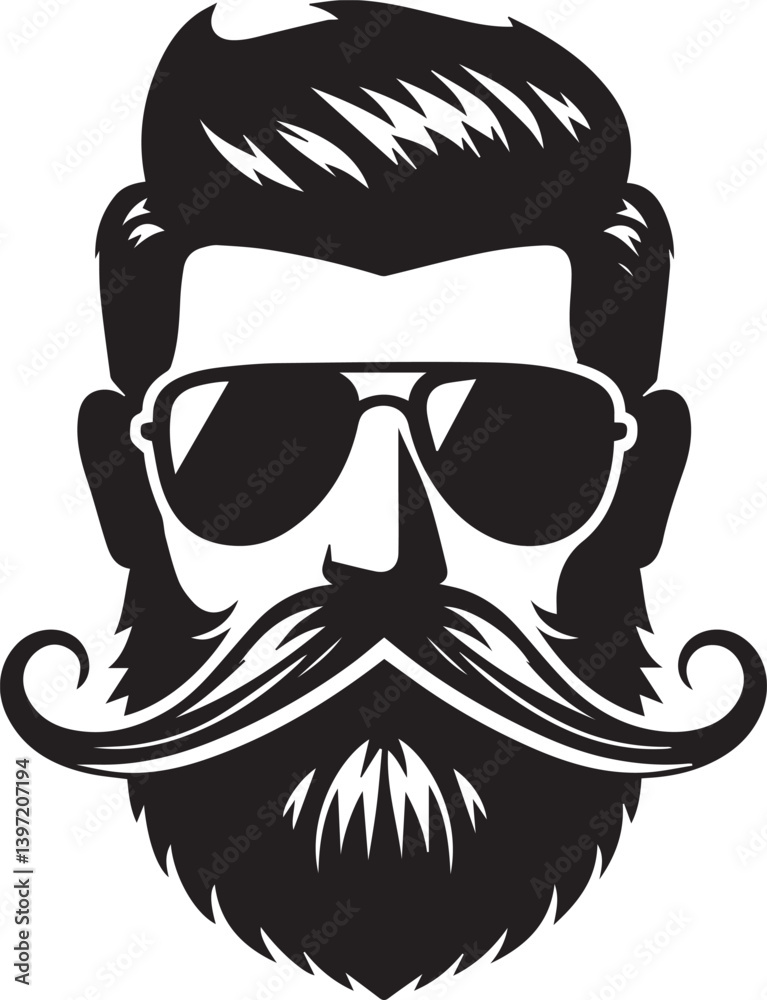 Fototapeta premium man with sunglasses head vector illustration, man head with sunglass silhouette vector black and white, man clipart