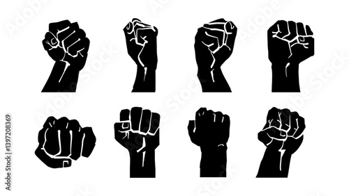 Hand Fist Silhouette Vector, Power, Protest, and Unity Symbol Illustration