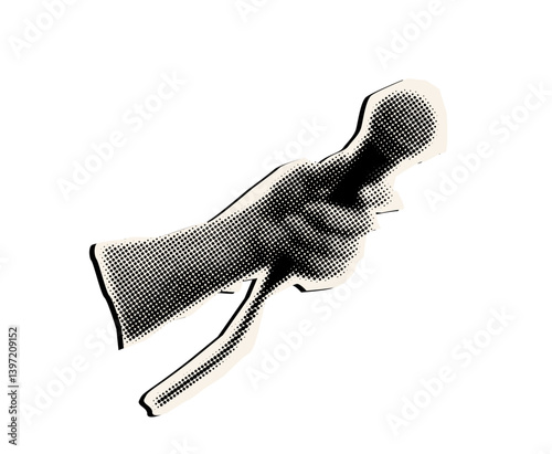 hand holding microphone in halftone style