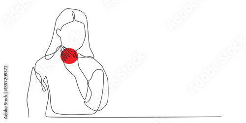 Sore Throat One Line Drawing with Red Circle