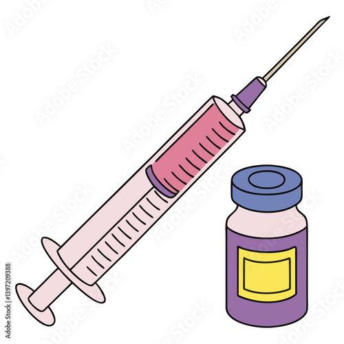 Medical syringe and vaccine bottle vector illustration for healthcare use