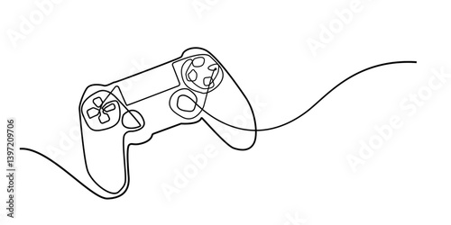 Game Controller Continuous Line Art, Isolated on White
