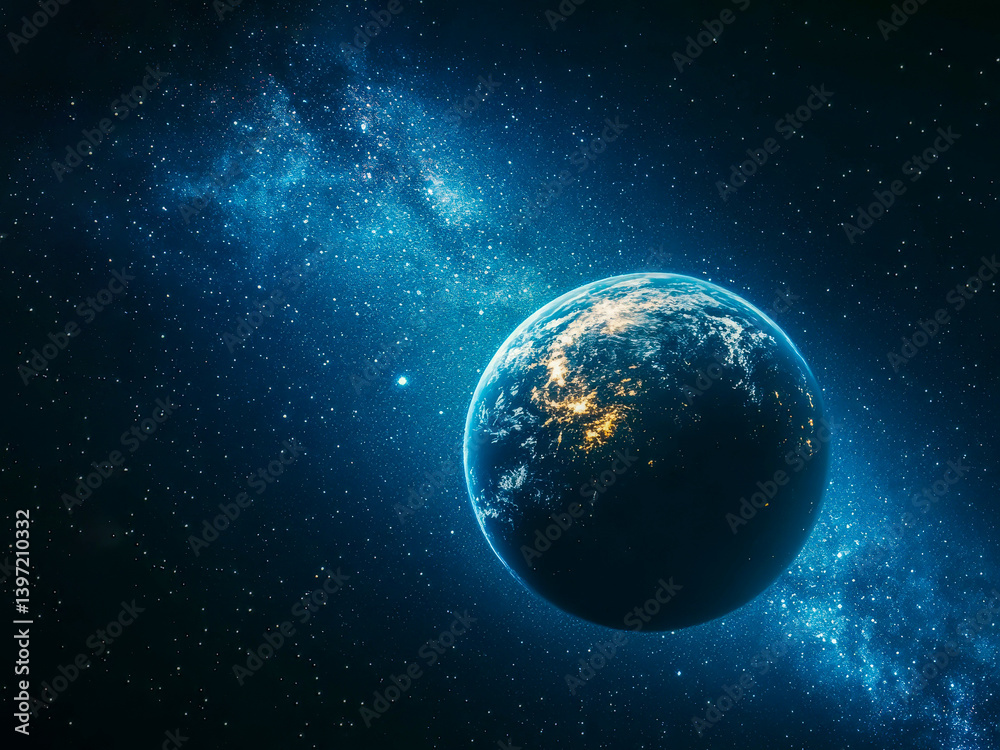 Naklejka premium A dark gray moon floats majestically in the cosmos, illuminated by distant starlight