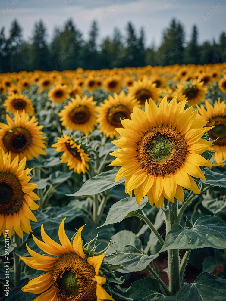 Cluster of yellow sunflowers with dark centers.