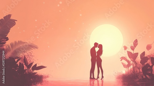 Minimal Honeymoon Scene with Warm Colors and Subtle Romance