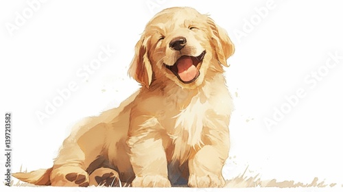 Golden Retriever Puppy Sitting with a Happy Expression