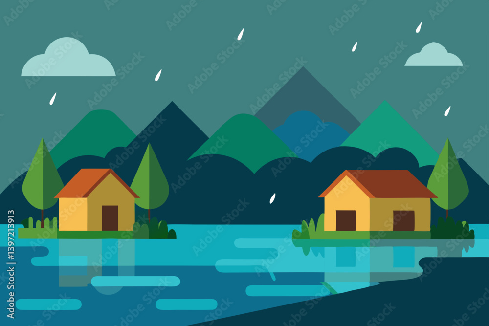 winter landscape with houses