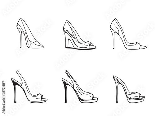 High heel simple black line art on white background