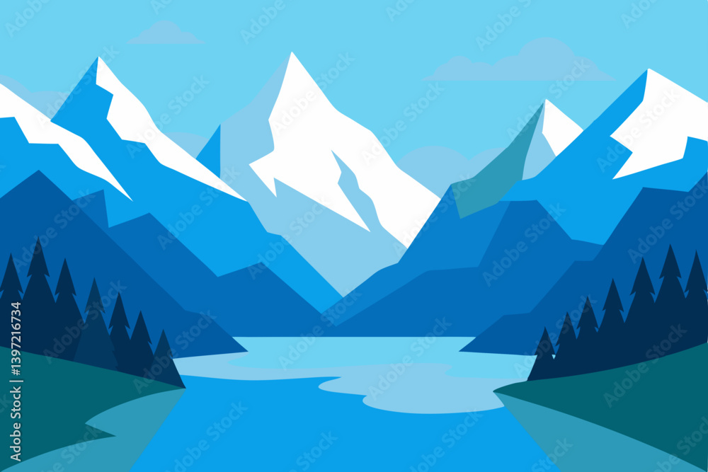 mountain landscape with lake and mountains