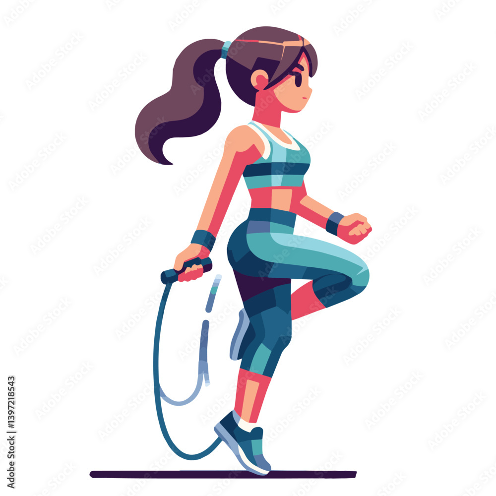 Minimal vector UI illustration cute athletic girl skipping rope Minimal vector UI illustration cute athletic girl skipping rope