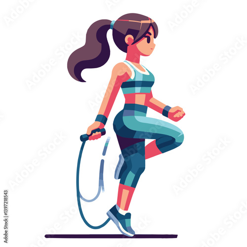 Minimal vector UI illustration cute athletic girl skipping rope