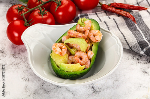 Dietary avocado cut with prawn