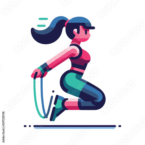 Minimal vector UI illustration cute athletic girl skipping rope