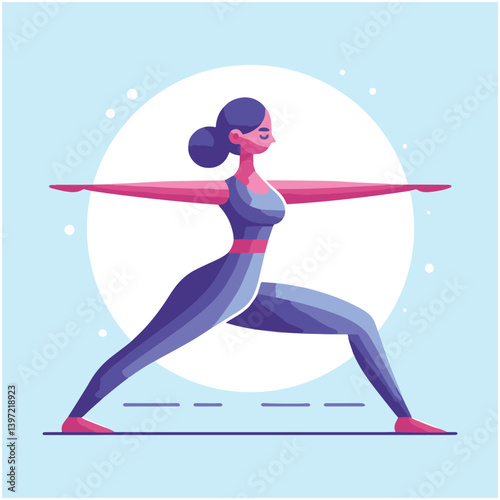 Minimal vector UI illustration girl doing yoga pose fitness Virabhadrasana II