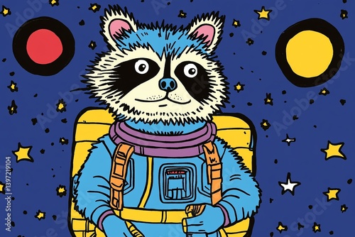 Space Racoon Astronaut Comic Illustration