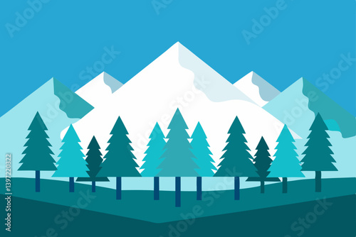 winter landscape with trees and mountains