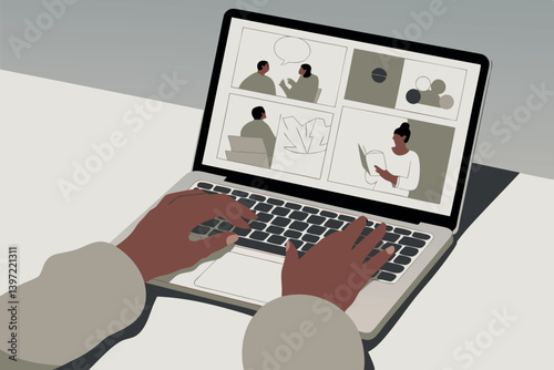 Hands Typing During Virtual Team Meeting Online