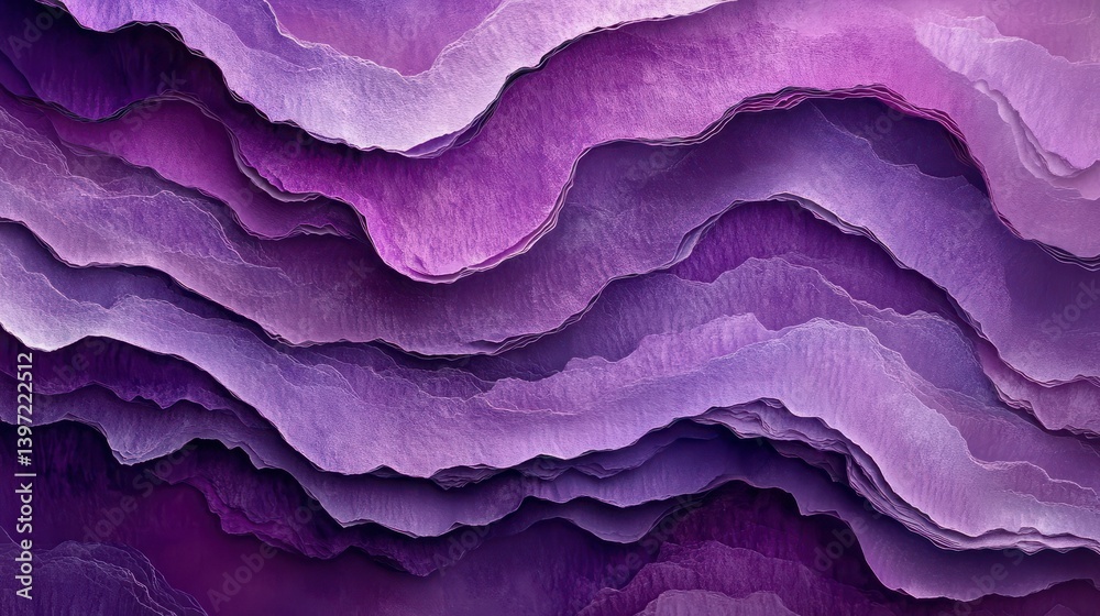 Abstract layered paper texture in shades of purple with flowing curves and wavy patterns for creative backgrounds and design projects Abstract layered paper texture in shades of purple with flowing curves and wavy patterns for creative backgrounds and design projects