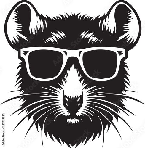 rat with sunglasses head vector illustration, rat head with sunglass silhouette vector black and white, rat clipart