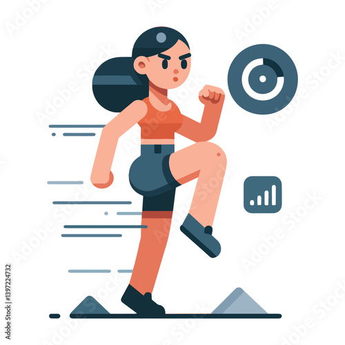Minimal vector UI illustration cute athletic girl jogging jumping running