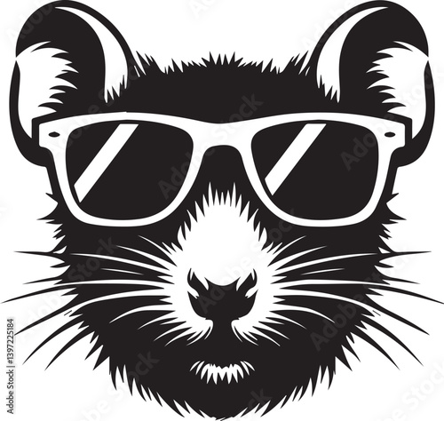 rat with sunglasses head vector illustration, rat head with sunglass silhouette vector black and white, rat clipart