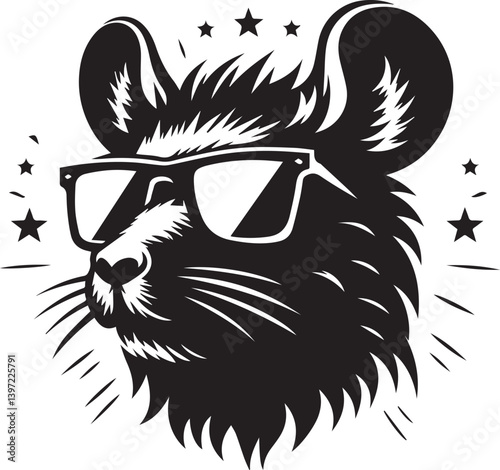 rat with sunglasses head vector illustration, rat head with sunglass silhouette vector black and white, rat clipart