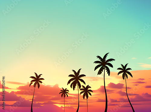 Timeless Tropical Escape: Coconut Palms Under a Sunlit Sky with,generative ai