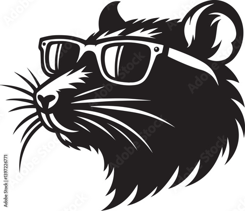 rat with sunglasses head vector illustration, rat head with sunglass silhouette vector black and white, rat clipart