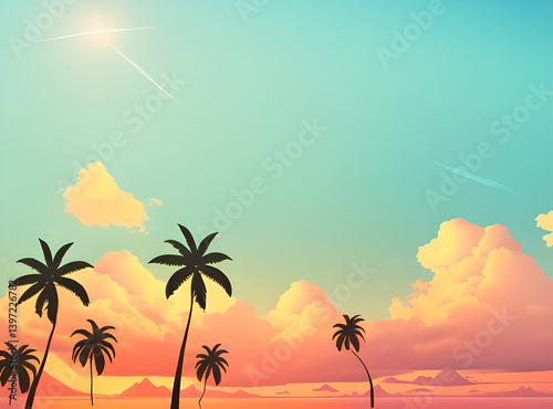 Timeless Tropical Escape: Coconut Palms Under a Sunlit Sky with,generative ai
