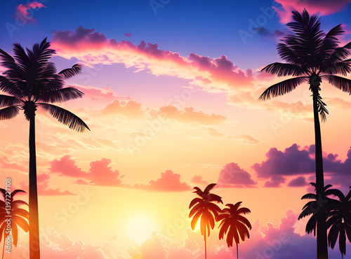 Timeless Tropical Escape: Coconut Palms Under a Sunlit Sky with,generative ai