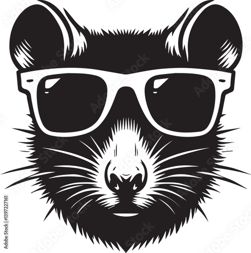 rat with sunglasses head vector illustration, rat head with sunglass silhouette vector black and white, rat clipart